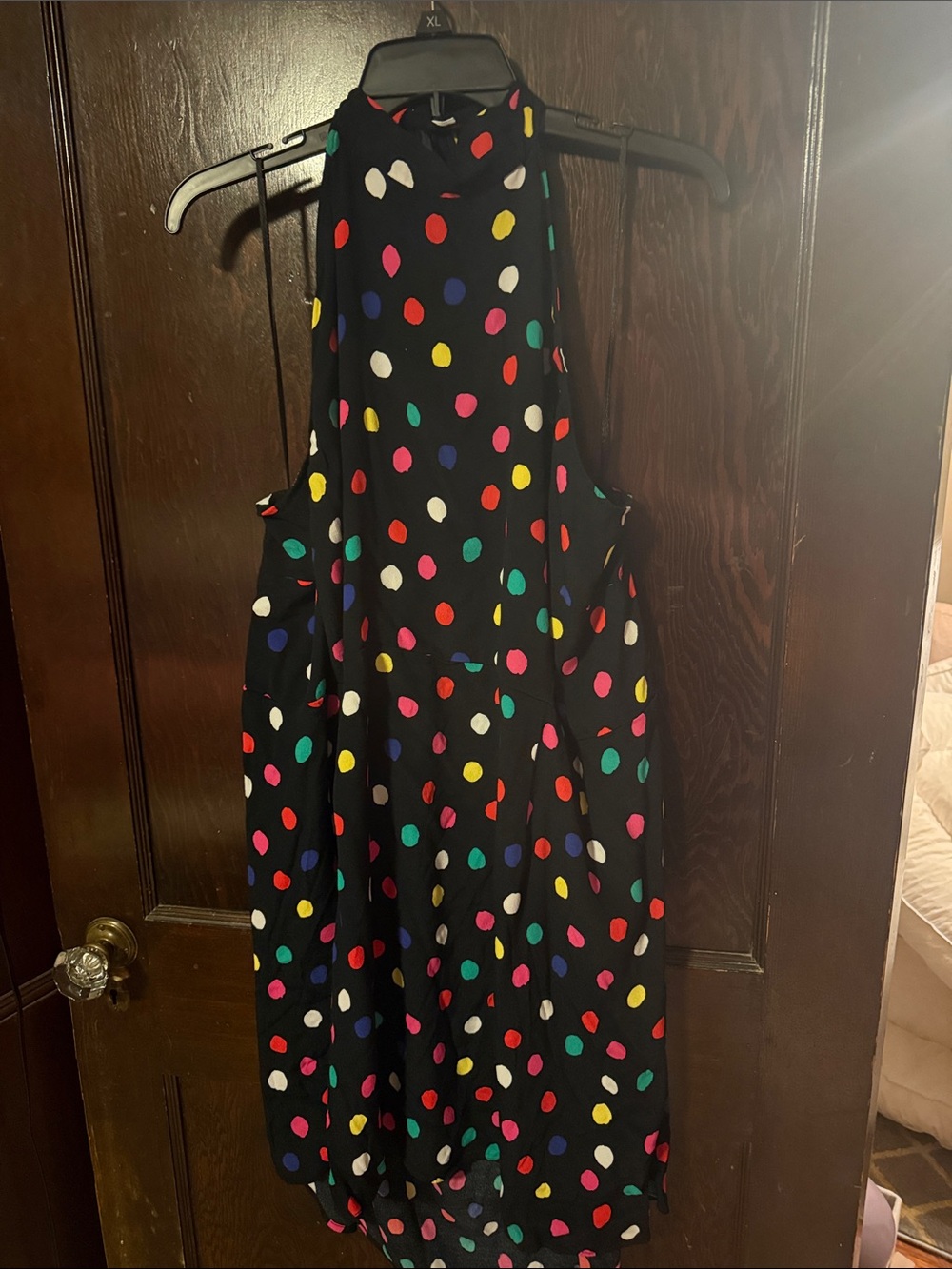 RIXO Black halter Dress with Multicolor Polka Dot Print 4X
